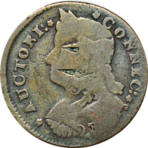 1787 Connecticut Copper. Miller 33.2-Z.5 Double Struck Over A Partial Brockage, Rarity-7, 116.0 grains. VF.