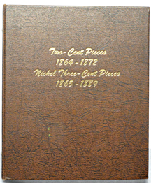 Complete set of two-cent pieces and twenty three-cent pieces in a Dansco-like album.