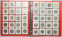 Complete set of circulated Walking Liberty half dollars in a red binder.