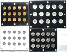 1950 thru 1964 Proof Washington quarters, Roosevelt dimes, Jefferson nickels and Lincoln cents in Capital Platics' holders.