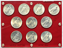 1921 thru 1935 P-Mint Peace dollar set in a Capitol Plastics' holder.