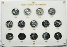 Complete set of Proof Franklin half-dollars 1950 thru 1963 in a Capitol Plastics' type holder.