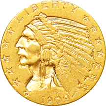 Four Indian-head half-eagles.  AU.