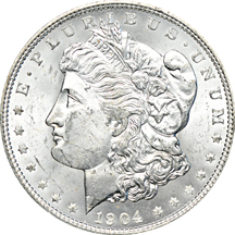 Twenty uncirculated 1904-O Morgan dollars from roll (now in sheets).