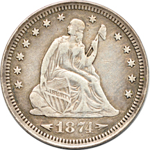 1861 AU-58 and 1874-S VF/cleaned.