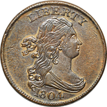 1804 Crosslet 4 - Stems (C-9, R-2) AU and 1809 (C-6, R-1) AU half-cents.