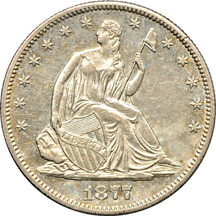 1877-S AU/cleaned and three other seated type coins.