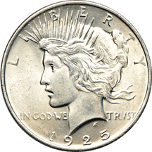 Sixteen uncirculated 1923 and four uncirculated 1925 Peace dollars.