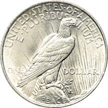 Twenty uncirculated 1922 Peace dollars from roll (now in sheets).