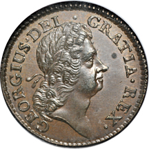 1723 Hibernia Halfpenny, no stop before H of HIBERNIA,. NGC MS-63 BN.