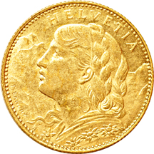 Six Swiss 10 Franc Gold Coins and 39 Twenty Franc Gold Coins with an accompaning Moneta Album.