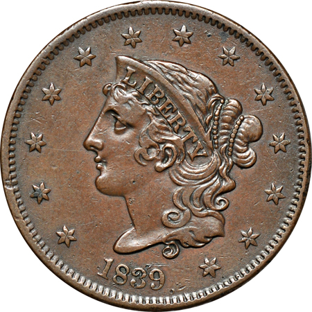 Four 1839 large-cents.