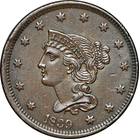 Four 1839 large-cents.