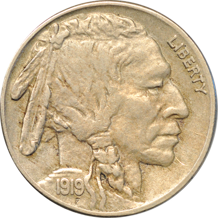 Seven Buffalo nickels.