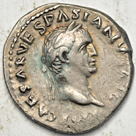 69 - 79 AD Vespasian Denarius, "Judaea Capta" issue.. VF.