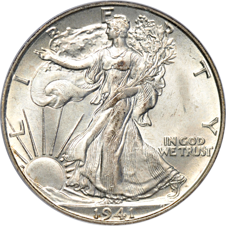 Six PCGS certified GEM Walking Liberty half-dollars.