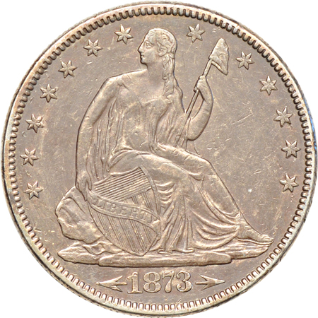 Two Seated half-dollars and a Seated quarter.