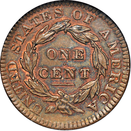 1834 Sm 8,  Lg Strs, Med Let. N2 NGC MS-63 BN.