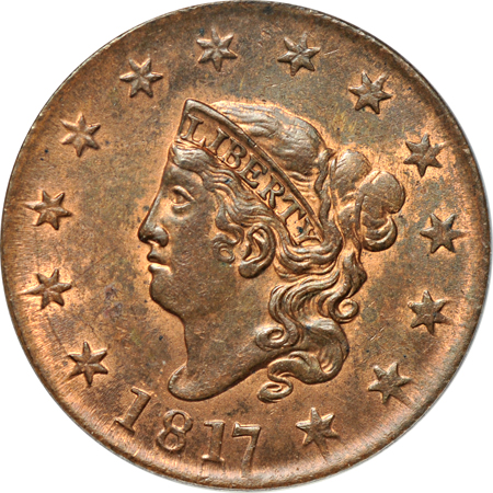 1817 13 Stars (N-14, R.1). ANACS MS-62 RB.