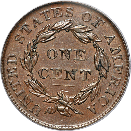 1837 Plain Cord, Medium Letters. PCGS AU-55.