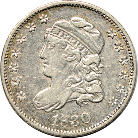 Six Capped Bust half-dimes and a Seated Liberty half-dime.