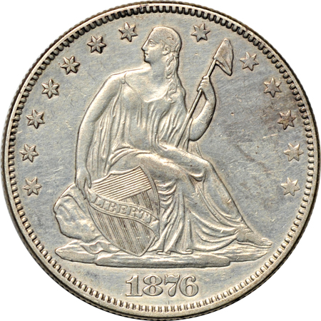 Five Seated Liberty half-dollars.