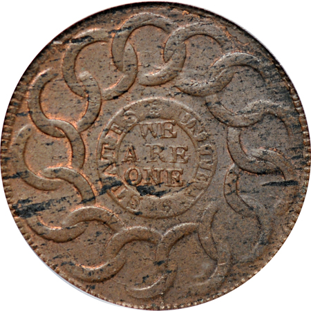 1787 Fugio Copper/ 4 Cinquefoils/ STATES UNITED (Newman 13-X, R.2).  PCGS MS-63BN.