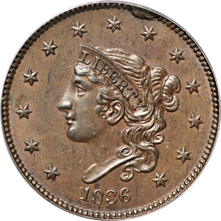 1836 (N-6, R.2) PCGS MS-63BN CAC.