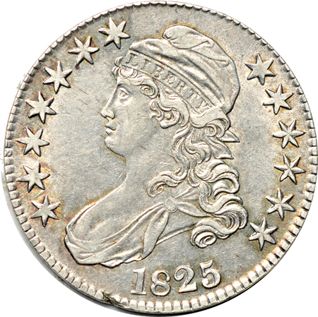 Five Capped Bust half-dollars.