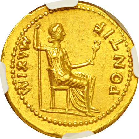 Roman Empire.  Tiberius, A.D. 14-37.  Gold Aureus (8.03g.).  Lugdunum mint.  NGC Choice AU.