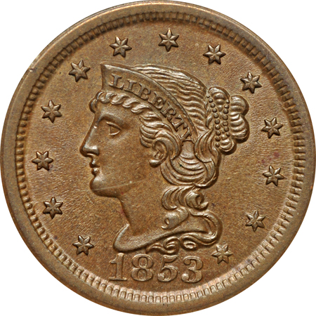 1853 (N-3) NGC MS-65 BN.