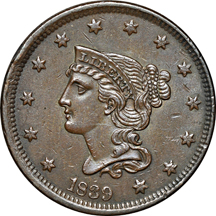 Four 1839 large-cents.