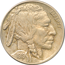 Seven Buffalo nickels.