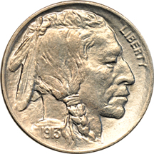 Seventeen Buffalo nickels.