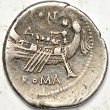 114 - 113 BC Roman Republic Denarius of C. Fonteius. VF.