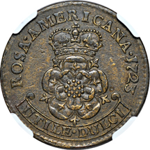 1723 Rosa Americana Penny. Stop after REX, No Stop after 3 (Breen 121). NGC XF-45 BN.