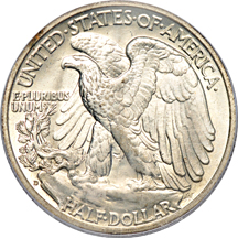 Six PCGS certified GEM Walking Liberty half-dollars.