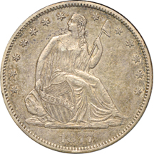 Two Seated half-dollars and a Seated quarter.