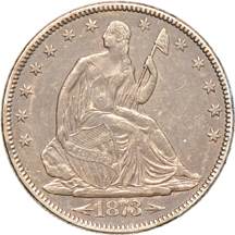 Two Seated half-dollars and a Seated quarter.