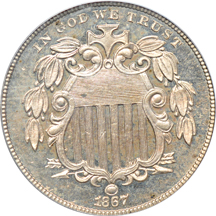 1867 No Rays. PCGS PF-64.