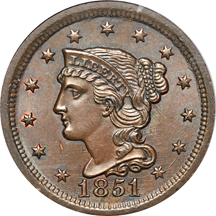 1851 51 over 81 (N-3). PCGS MS-64BN.