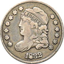 Six Capped Bust half-dimes and a Seated Liberty half-dime.