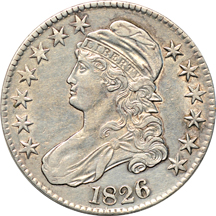 Six Capped Bust half-dollars.