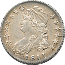 Five Capped Bust half-dollars.