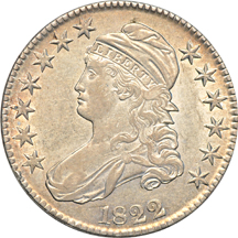 Five Capped Bust half-dollars.