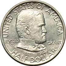 Four uncirculated silver commemorative half-dollars.