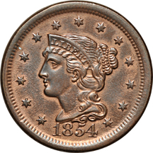 Seven copper type coins.