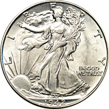 Tube of AU/BU 1941 and 1942 Walking Liberty half-dollars.