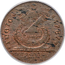 1787 Fugio Copper/ 4 Cinquefoils/ STATES UNITED (Newman 13-X, R.2).  PCGS MS-63BN.