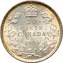 Canada.  1903 No "H" dime and two other silver Candian coins.